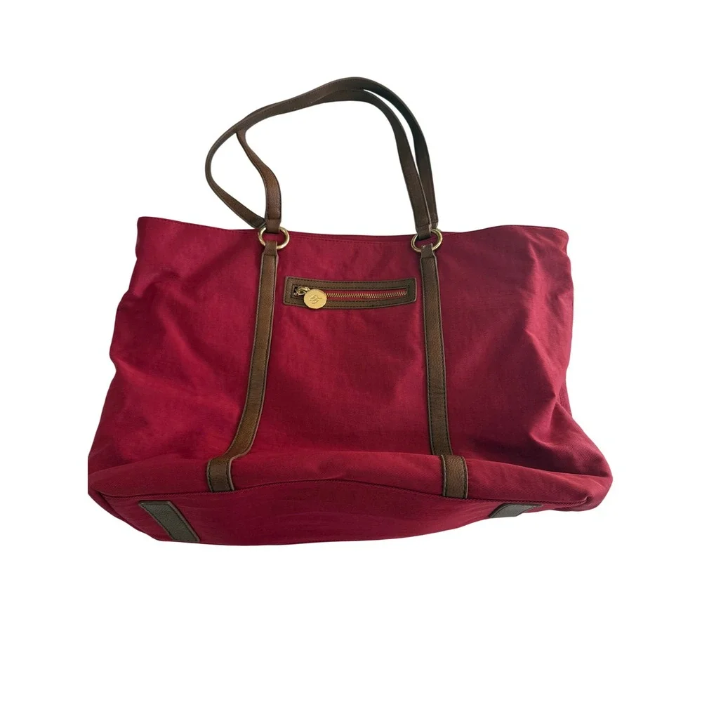 Banana Republic Weekend Tote Women OS Red  Nylon Faux Leather S/924395-04